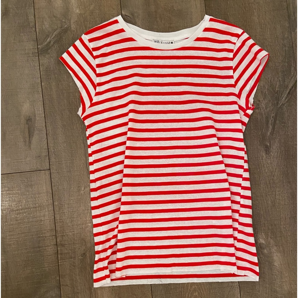 Zara Red and White Striped Tee